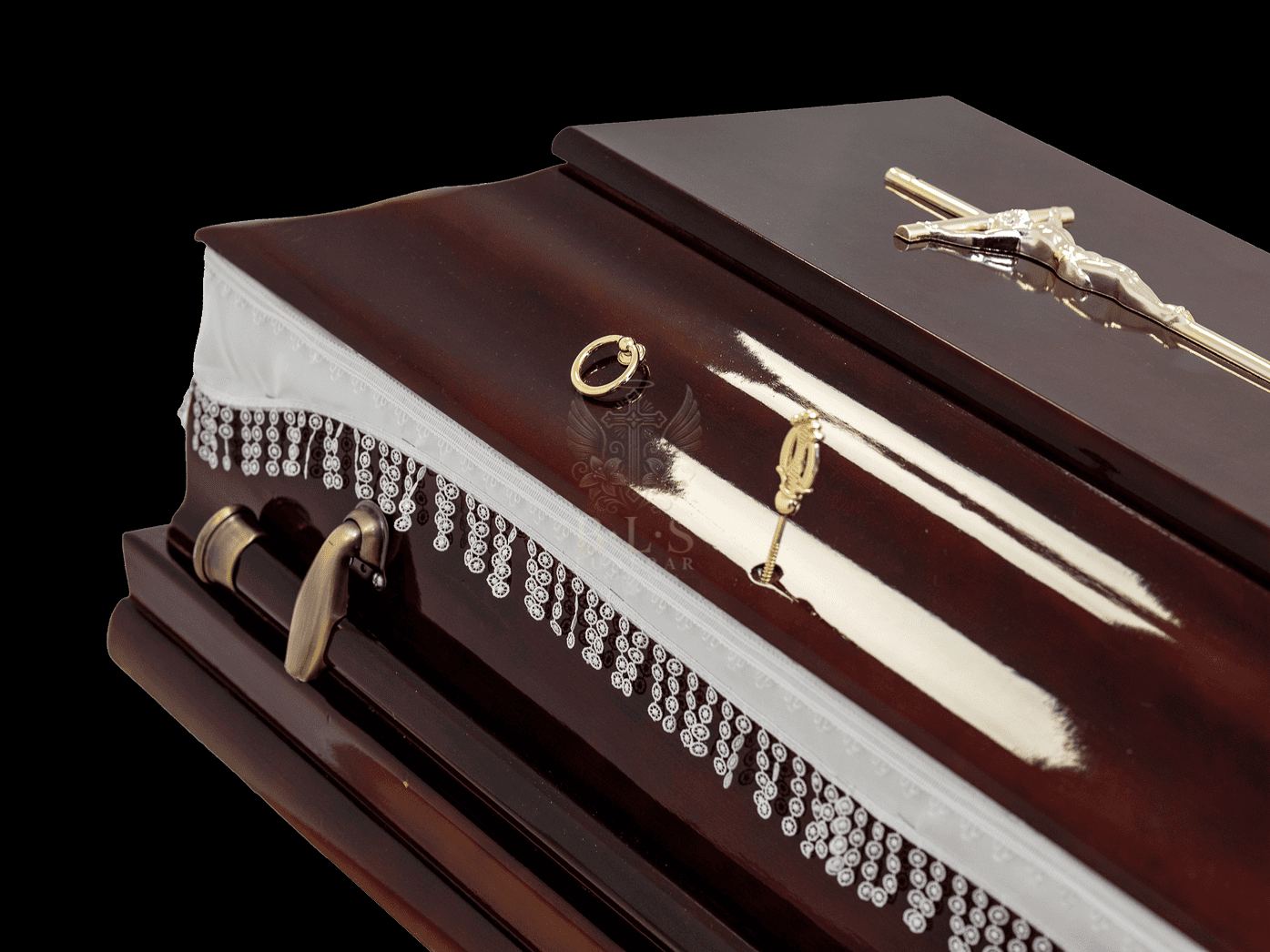 Sicriu 2 Capace 4 Colturi Visiniu de Lux - BLS FUNERAR